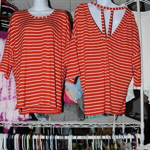 Joy Joy Poppy/White Stripe 3/4 Sleeve Blouse